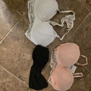 PINK Victoria's Secret Lace Bra Trio - White, Peach, Black